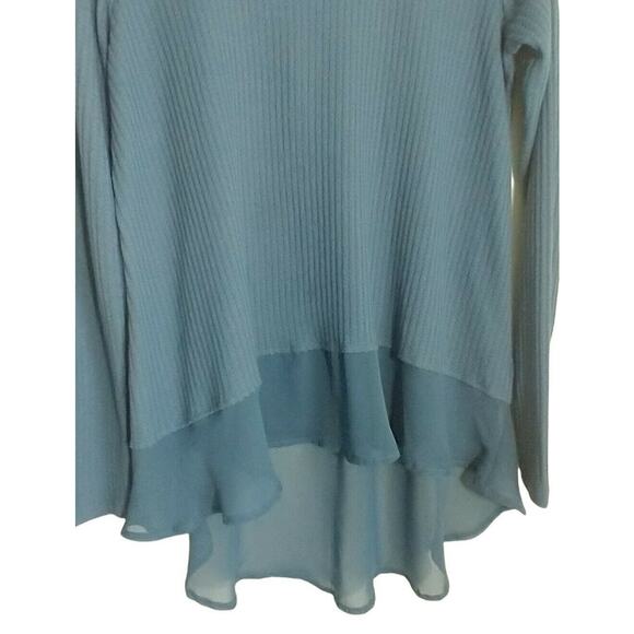 Sun & Shadow Top Women's Size M Blue Long sleeve Popover Knit chiffon hem - Picture 4 of 10